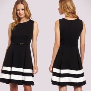Calvin Klein A-line Black and White Stripe Sleeveless Dress